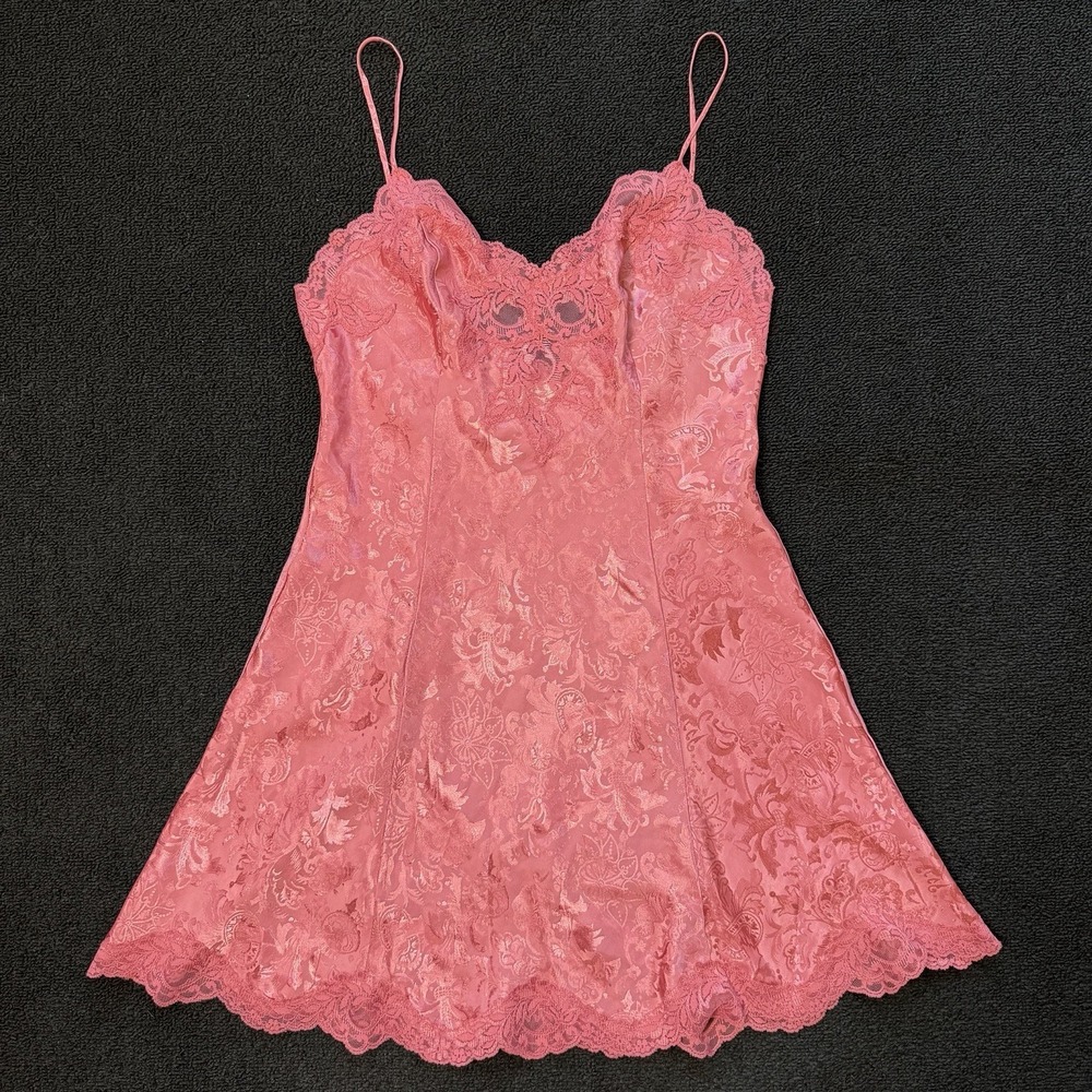 Bali Studio Lace & Jacquard Pink Chemise Mini Slip Dress Lingerie Sleepwear S